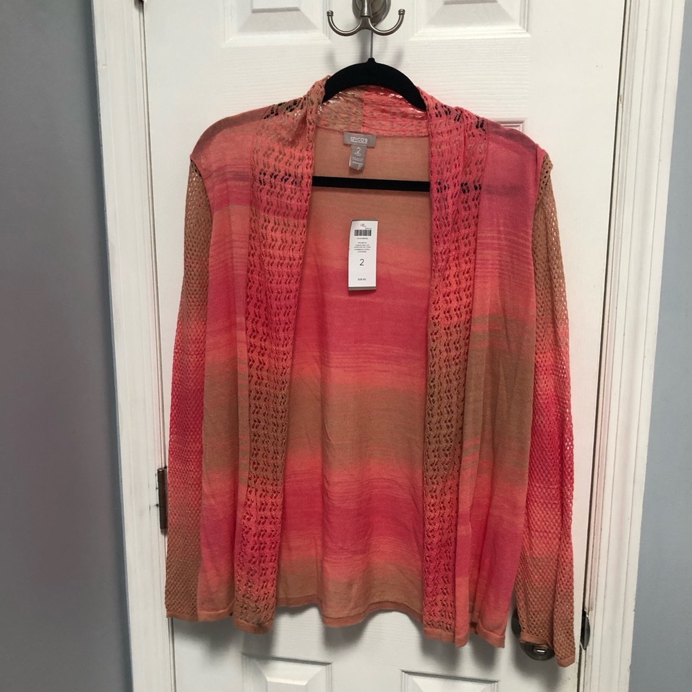Chico's Coral Tan ombré Lightweight Open Front Cardigan Sweater Large 2 NWT